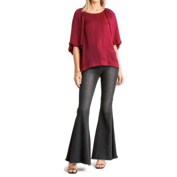 NEW UMGEE washed satin balloon sleeve top in garnet - Picture 5 of 6